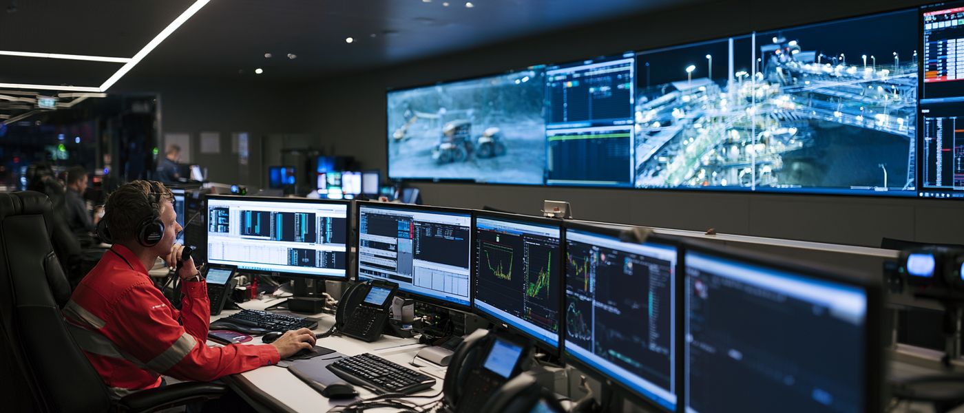 Operators monitoring plant performance from an integrated remote operations centre.